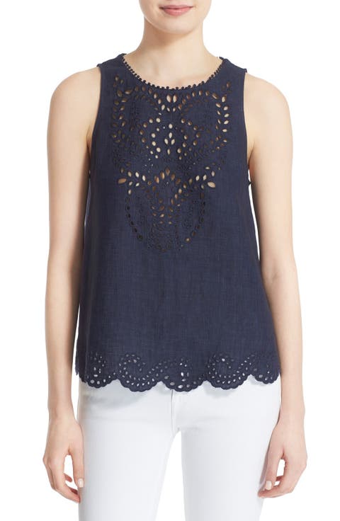 'Encycllia' Sleeveless Linen Eyelet Top