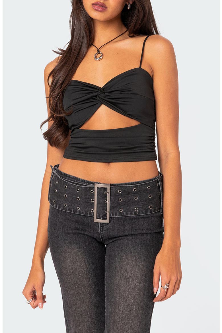 Twist Front Cutout Crop Top, Main, color, BLACK