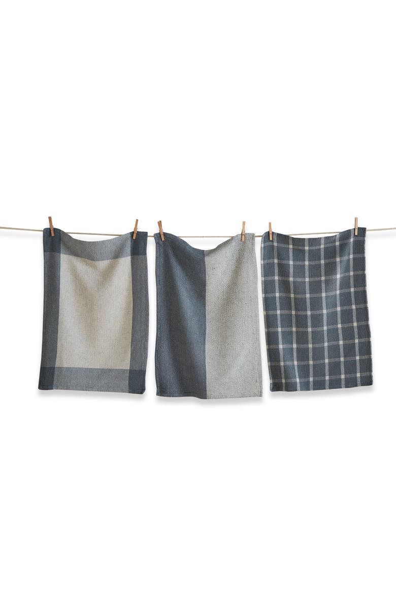tag Mae Set of 3 Slate Cotton Waffle Weave Dishtowels Blue, Main, color, Silver