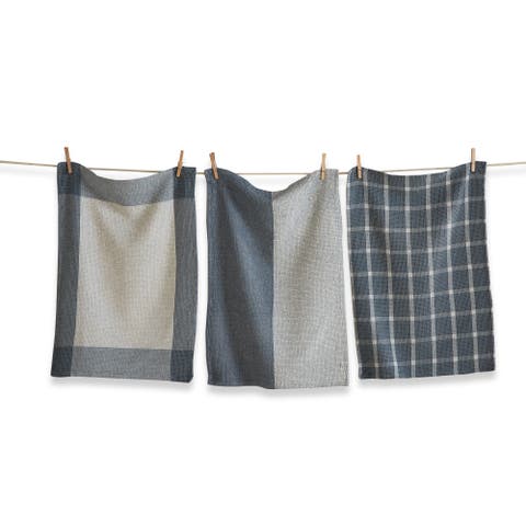Mae Set of 3 Slate Cotton Waffle Weave Dishtowels Blue