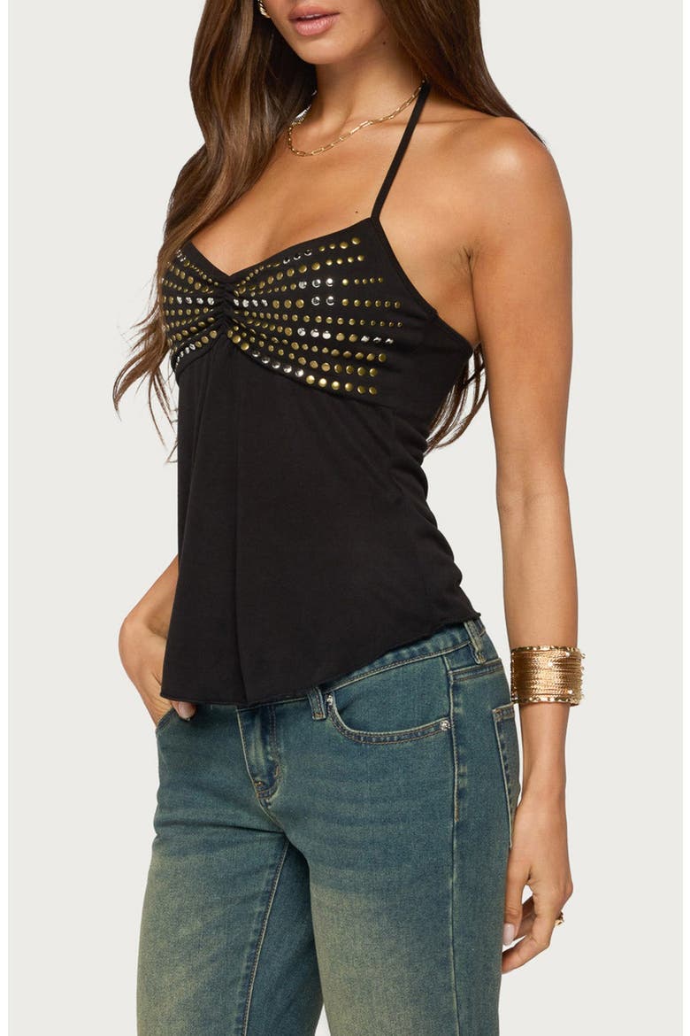 Ivana Studded Halter Top, Alternate, color, BLACK