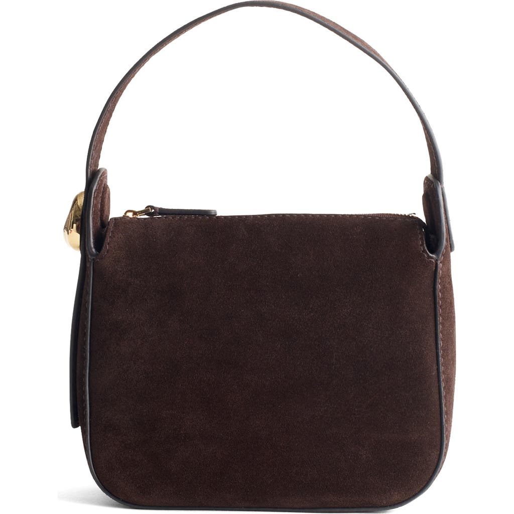 Madewell The Sculpted Metal Wristlet Suede Handbag In Brown