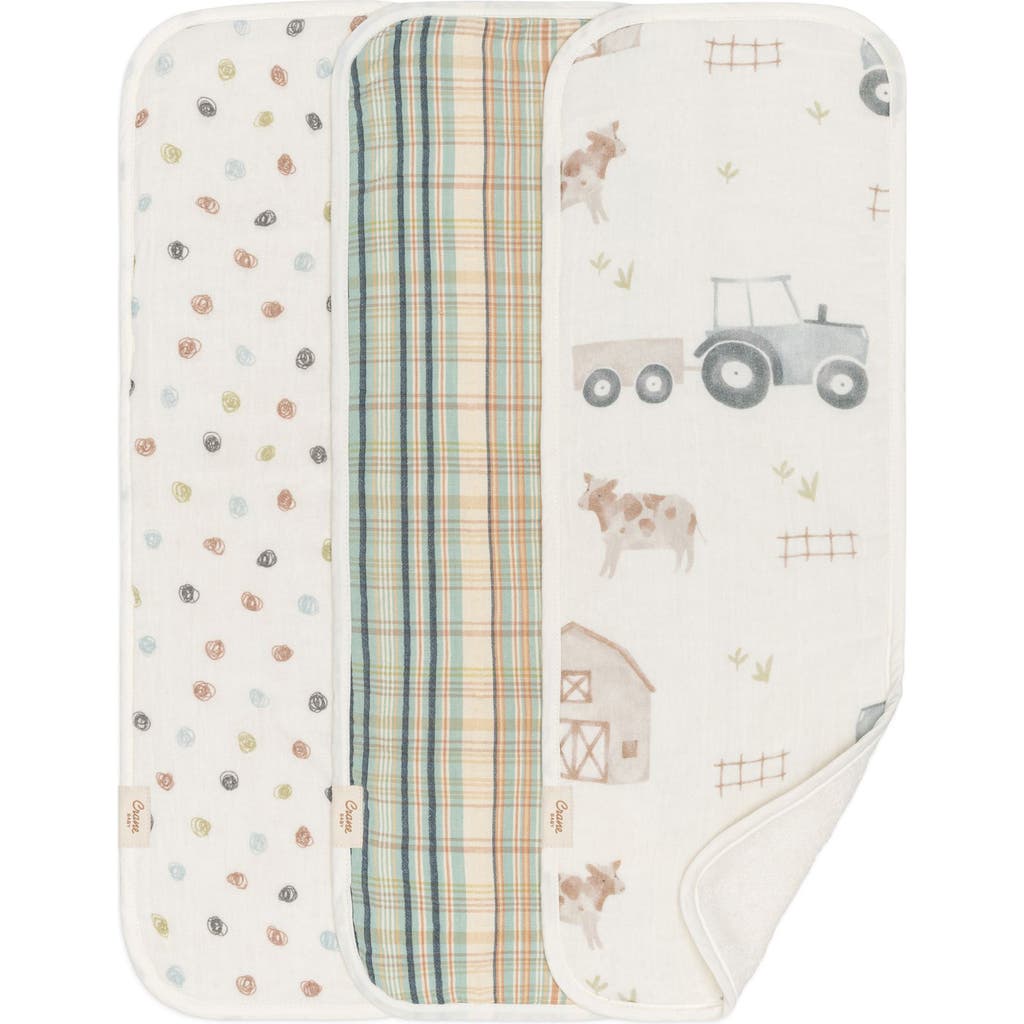 Crane Baby Kids' Tractor Assorted 3-pack Cotton Muslin Burp Cloths In White