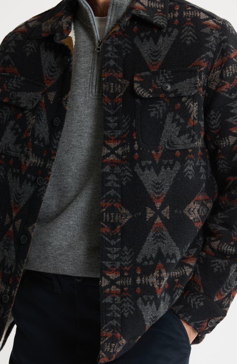 JACHS Geometric Jacquard Faux Shearling Lined Jacket, Alternate, color, Blue Multi