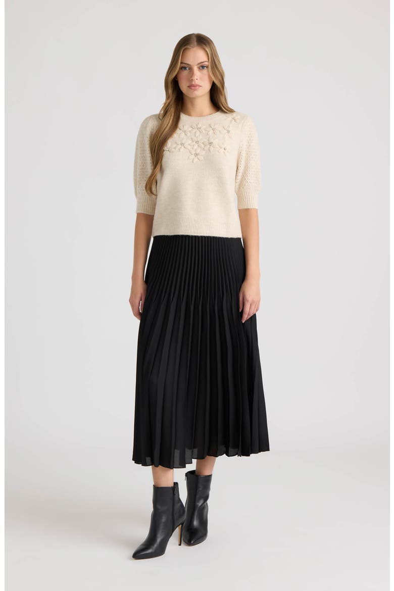 Embroidered Flower Puff Sleeve Sweater, Alternate, color, OATMEAL MIX