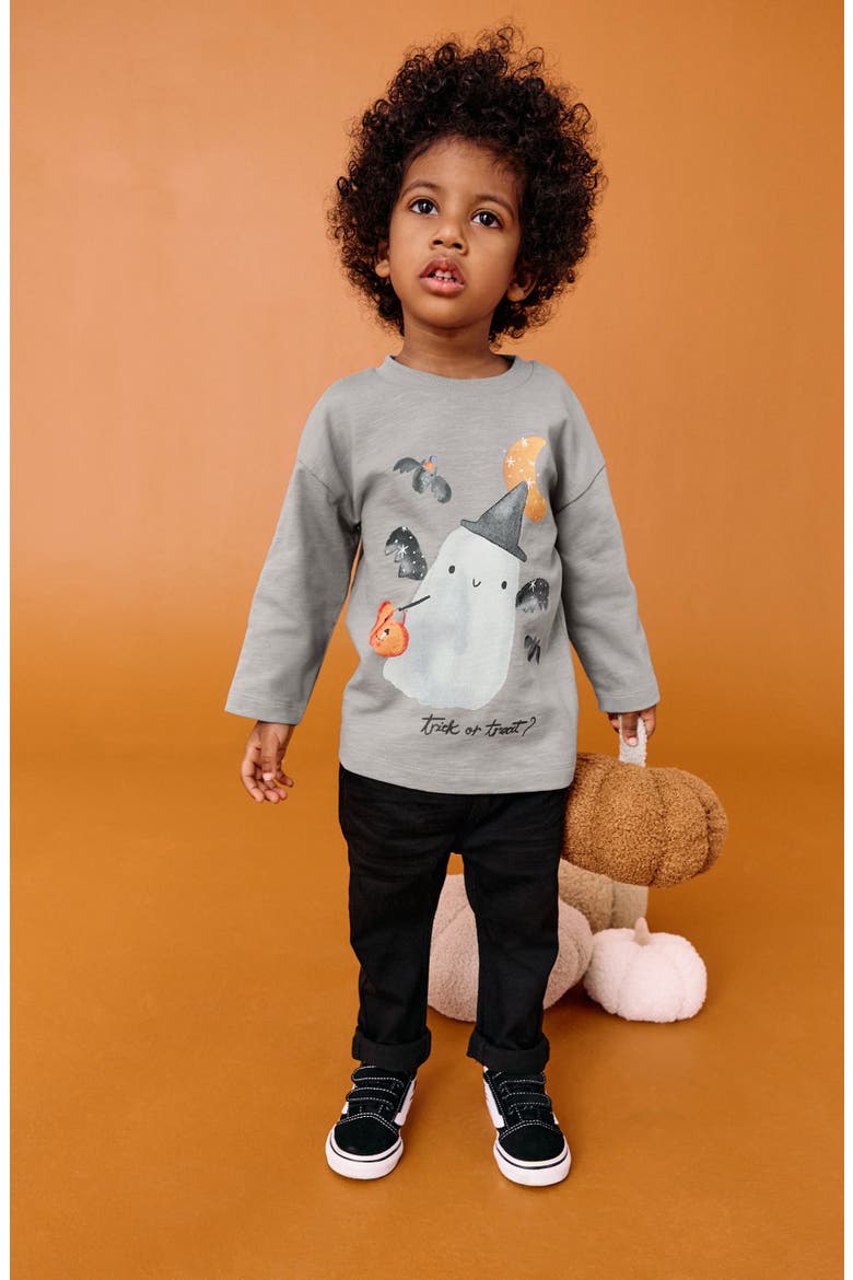 Kids' Halloween Long Sleeve Cotton Graphic T-Shirt, Alternate, color, GREY