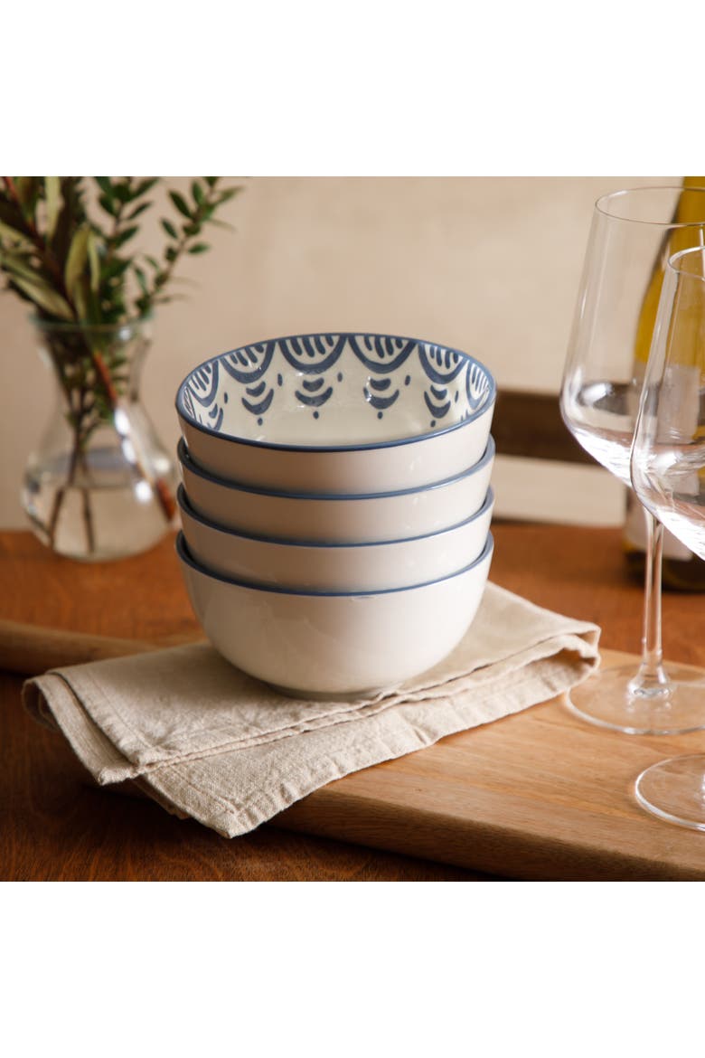 Valencia Flor 4 Piece Stoneware Cereal Bowl Set, Alternate, color, Iris Blue