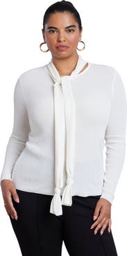 ELOQUII Fitted Sweater With Neck Tie