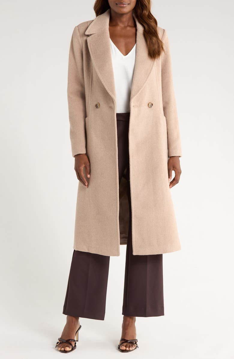 Bernardo Belted Wool Blend Longline Coat, Alternate, color, Oatmeal
