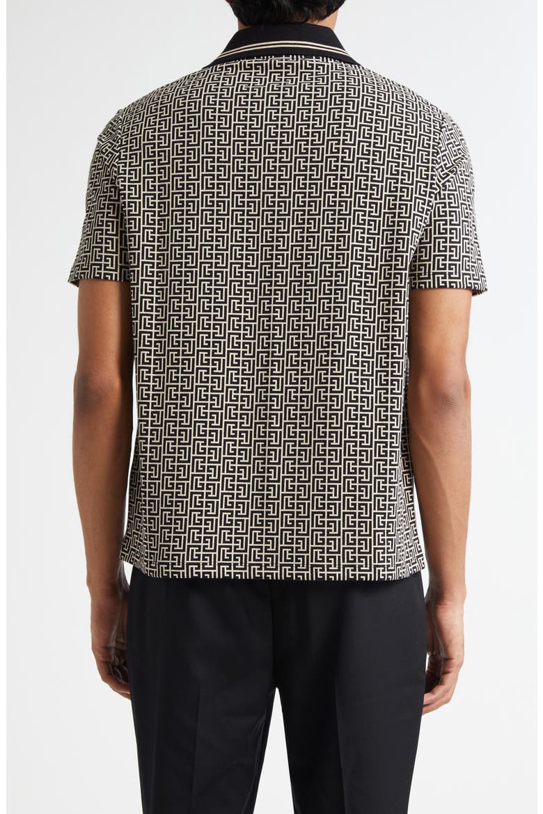 Couture Label Monogram Jacquard Half Zip Polo, Alternate, color, GFE IVORY/BLACK