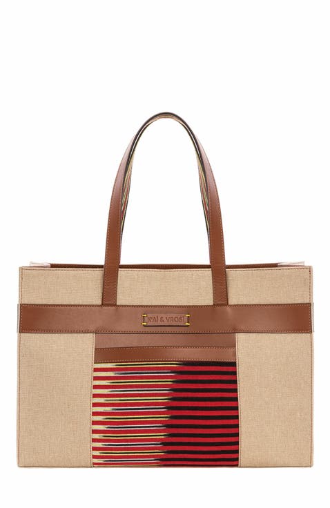 Leather & Canvas Tote Bag with Pockets