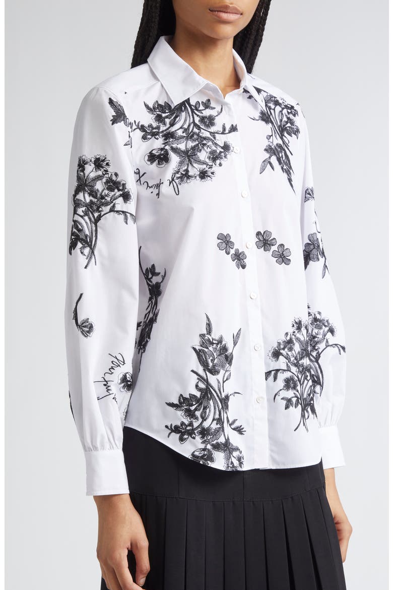 Esha Wildflower Whimsy Button-Up Shirt, Alternate, color, WHITE/ BLACK