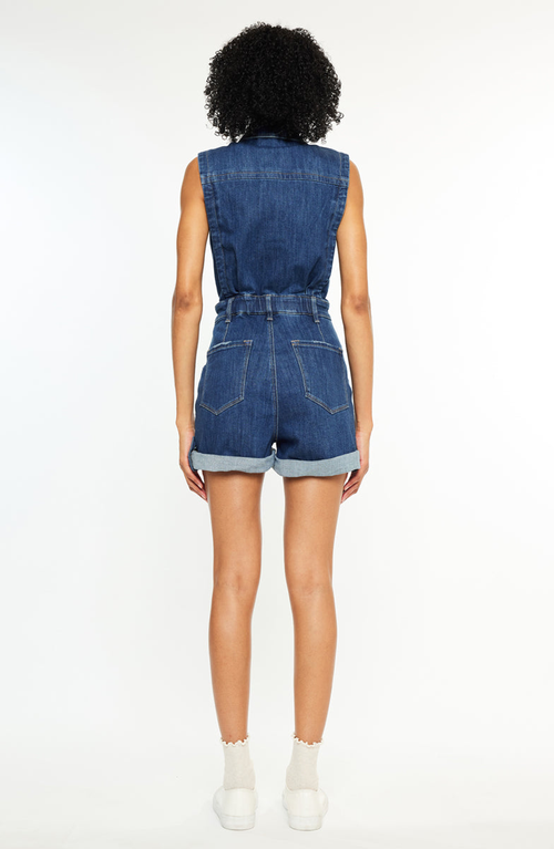 Kancan Maite Sleeveless Denim Romper In Blue