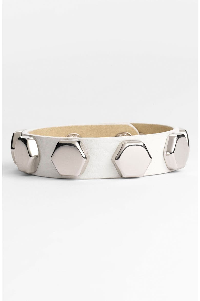 Studded Leather Bracelet, Main, color, WHITE/ SILVER