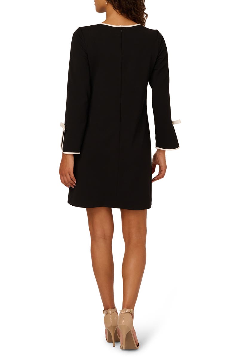 Adrianna Papell Long Sleeve Contrast Trim Crepe Dress, Alternate, color, Black/ Ivory