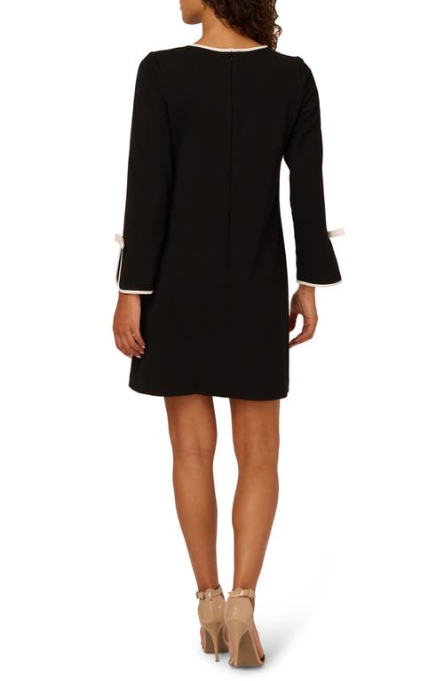 Adrianna Papell Long Sleeve Contrast Trim Crepe Dress In Black