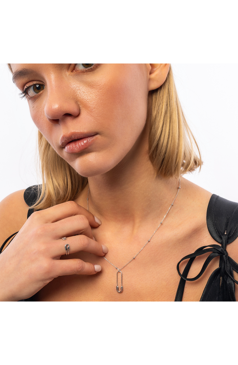 Spero London Sterling Silver Safety Pin Ring, Alternate, color, Silver