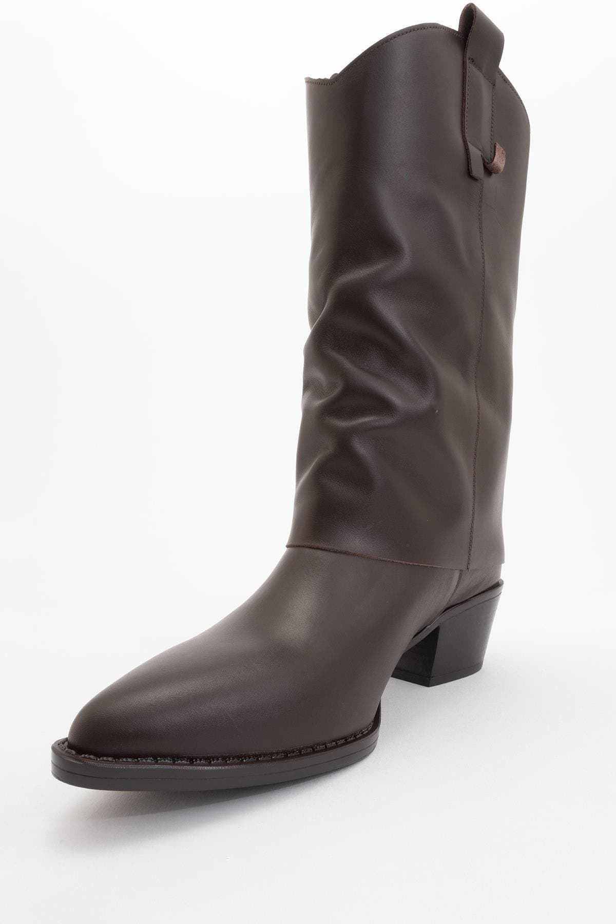 Teodora Leather Block Heel Boot, Alternate, color, Brown Leather