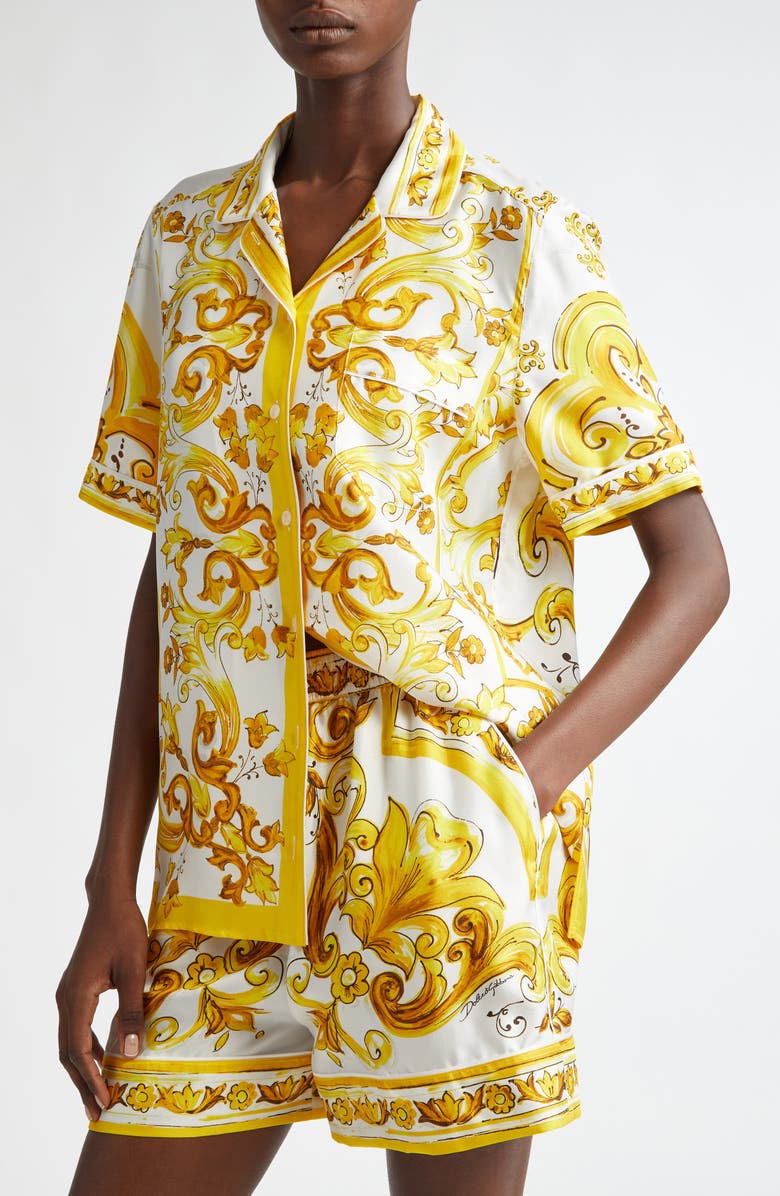 Dolce&Gabbana Majolica Print Silk Button-Up Shirt, Alternate, color, 
