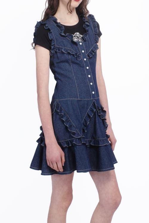 Anna Sui Denim Ruffle Dress In Denim