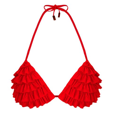 Women's Solid Ruffled Triangle Bikini Top Solid