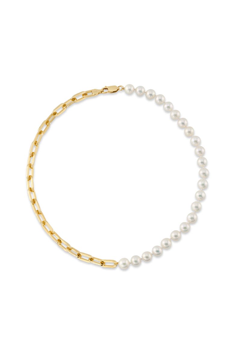 7mm White Freshwater Oscar Pearl & Chain Necklace, Main, color, Yellow Gold Fill