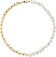 The Pearl Source 7mm White Freshwater Scarlett Pearl & Chain Necklace