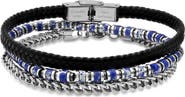 HMY JEWELRY Men's Set of 3 Assorted Lapis Lazuli, Chain & Leather Bracelets