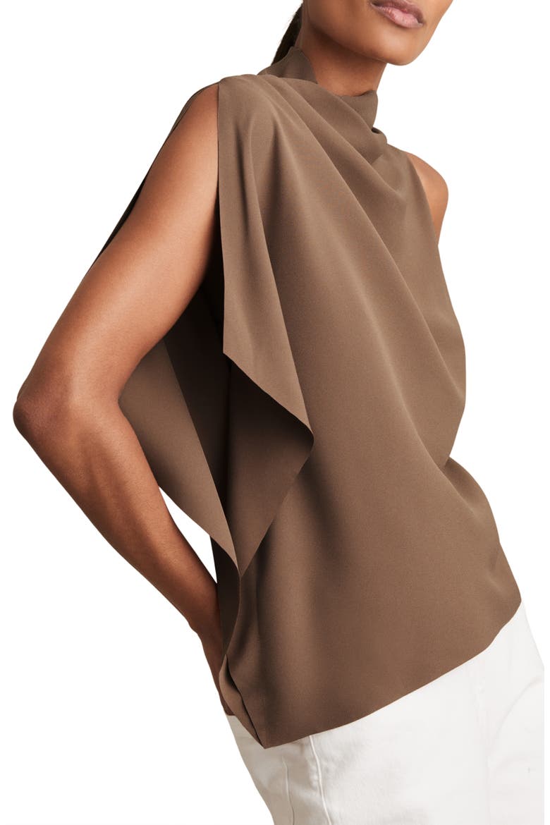 Elle Pleated Mock Neck Top, Alternate, color, MINK
