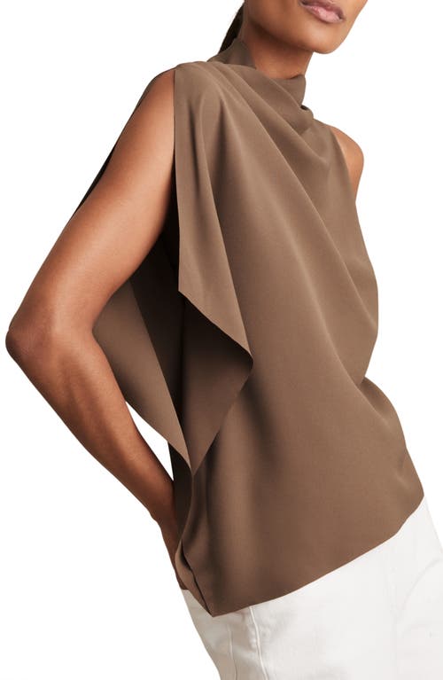Reiss Mink One-shoulder Draped Top In Brown
