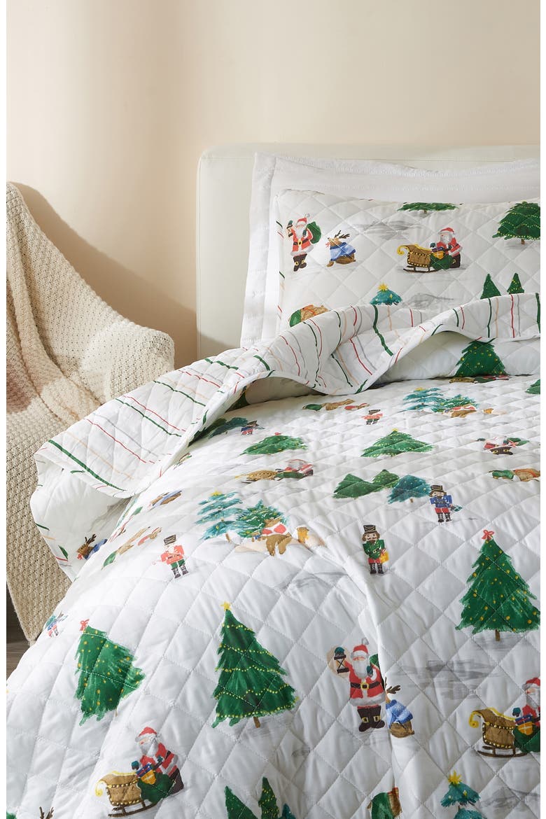 Santa & Friends Reversible Quilt & Sham Set, Alternate, color, WATERCOLOR SANTA