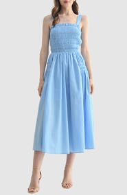 All in Favor Smocked Cross Back Midi Sundress