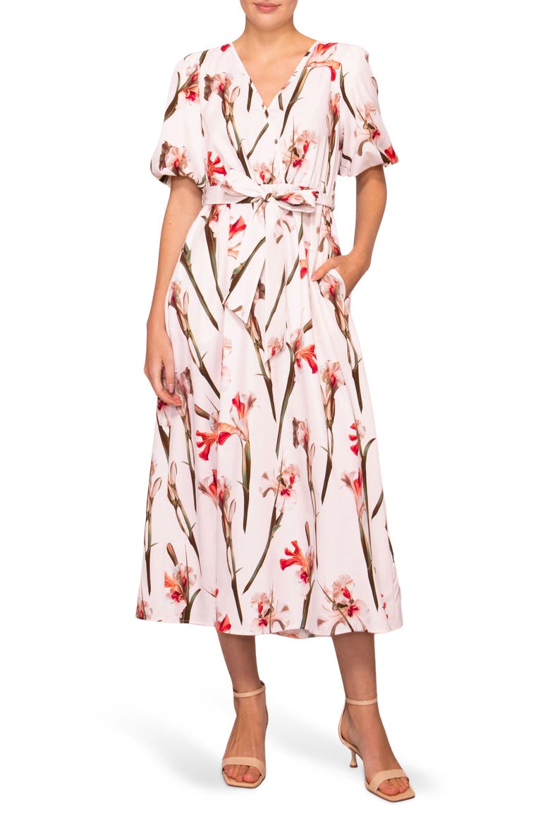 Tie Waist Midi Dress, Main, color, IVORY RED