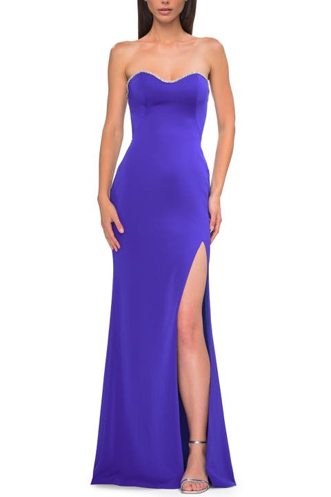 Chic Jersey Evening Dress with Rhinestone Neckline