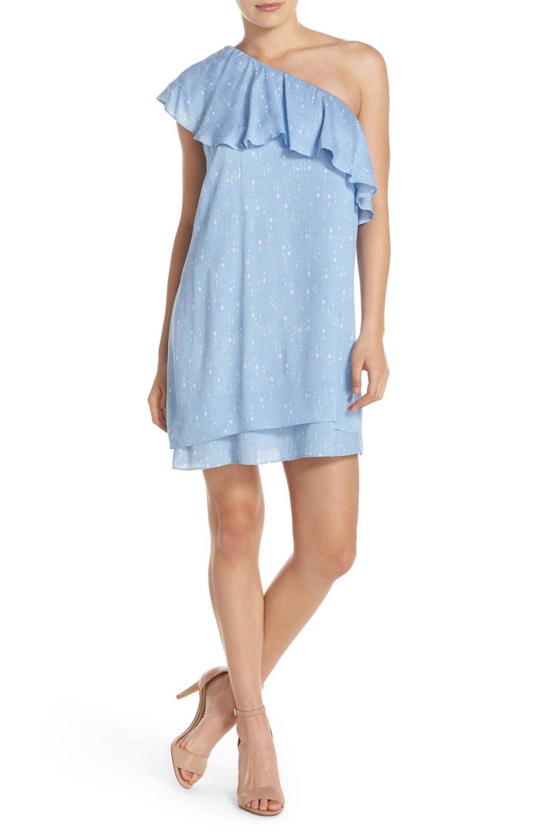 Charles Henry One-Shoulder Ruffle Shift Dress, Main, color, 