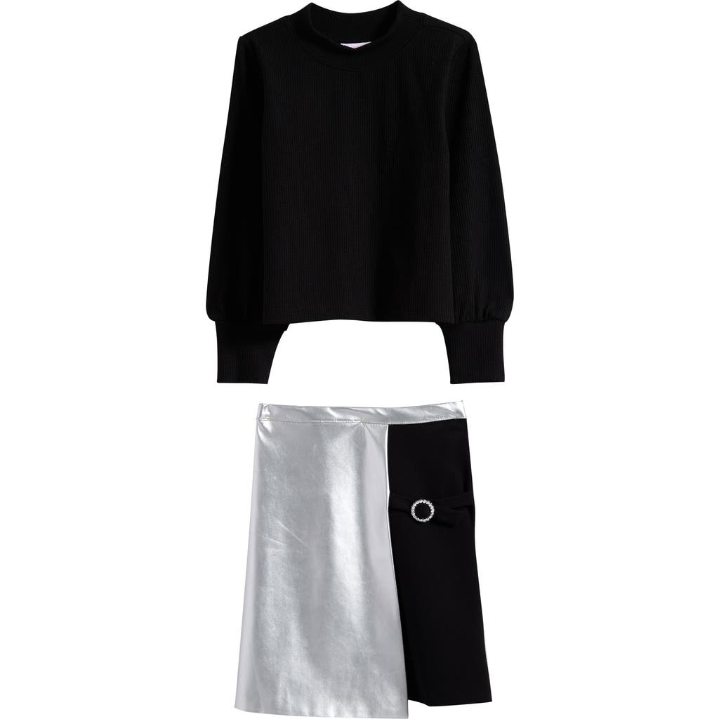 Bonnie Jean Kids' Sweater & Faux Leather Skirt Set In Black