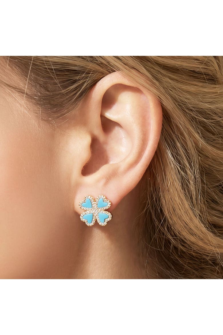 Turquoise CZ Lucky Clover Stud Earrings, Alternate, color, Turquoise