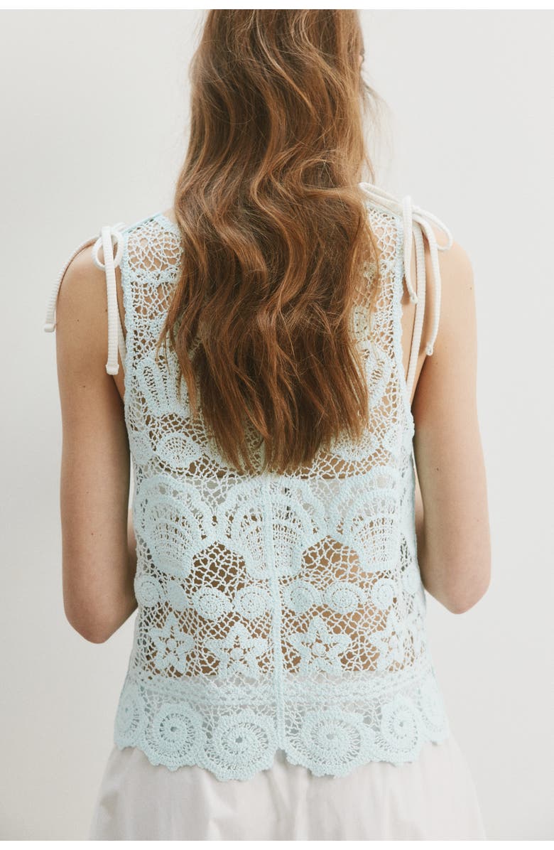 H&M Motif-detail Crochet-look Top, Alternate, color, Light Turquoise