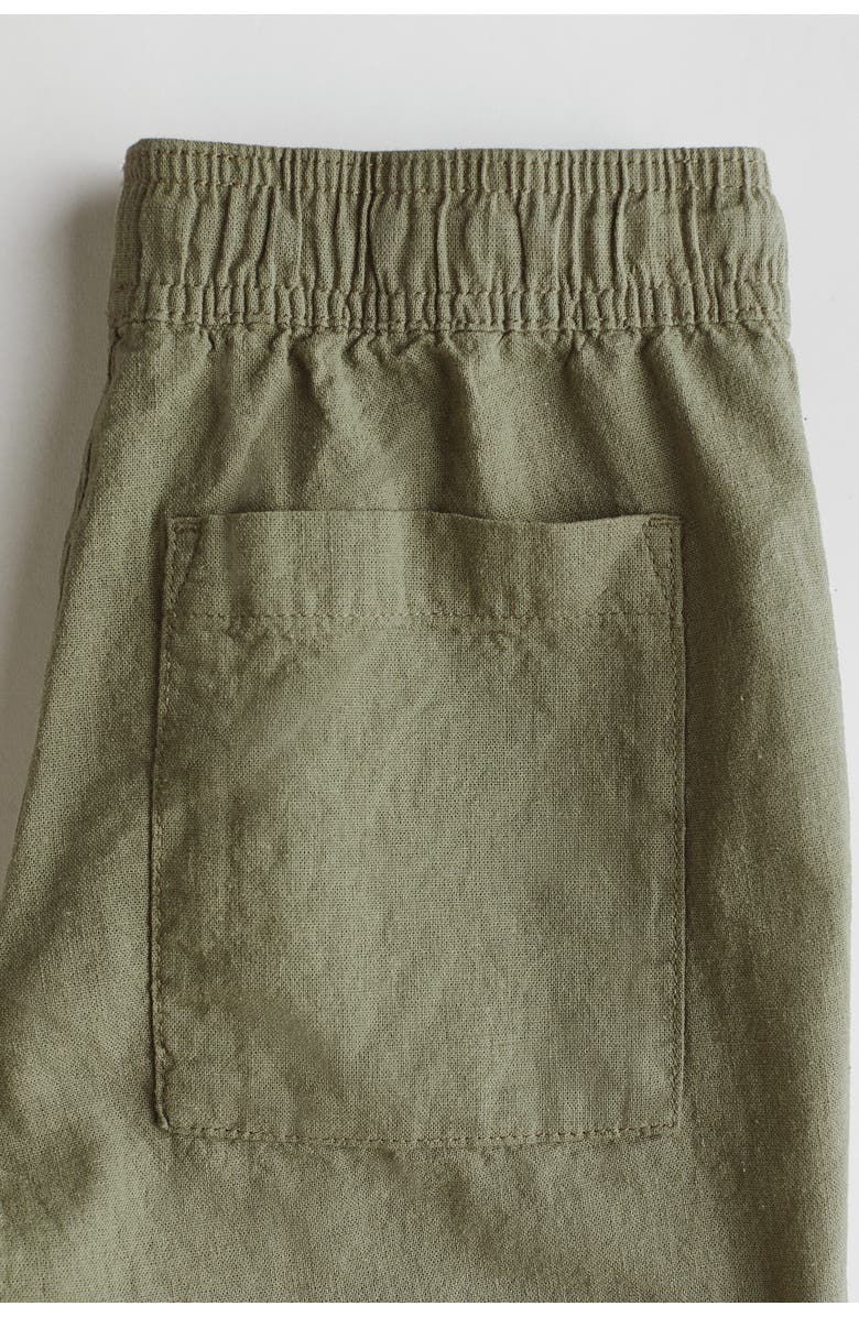H&M Linen-blend Shorts, Alternate, color, Dark Khaki Green