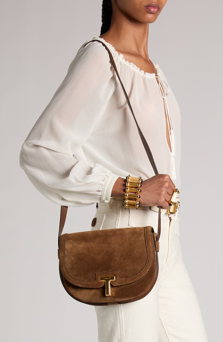 TOM FORD Small Wallis Suede Saddle Bag, Alternate, color,