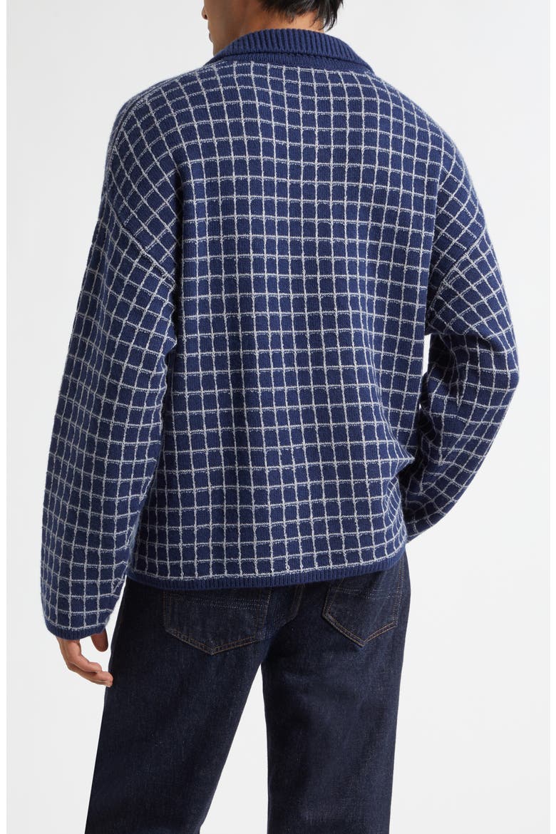 Dume Grid Cashmere Rugby Sweater, Alternate, color, SILVER GRID/ NAVY