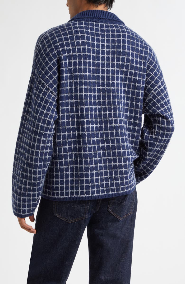 The Elder Statesman Dume Grid Cashmere Rugby Sweater, Alternate, color, Silver Grid/ Navy