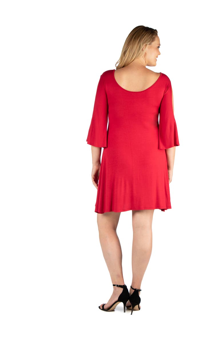 24seven Comfort Apparel Criss Cross Neckline Cold Shoulder Dress, Alternate, color, Red