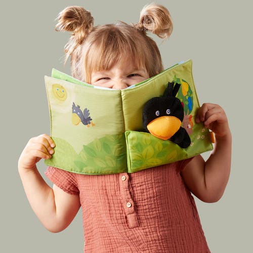 Haba Fabric Book Orchard With Raven Finger Puppet And Removable Fruit In Multi
