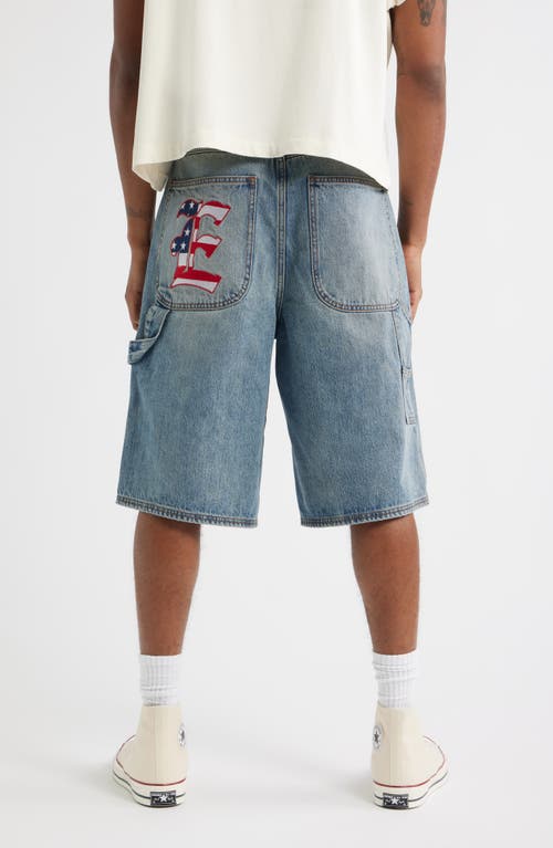 Elwood E Logo Oversize Denim Carpenter Shorts In Blue