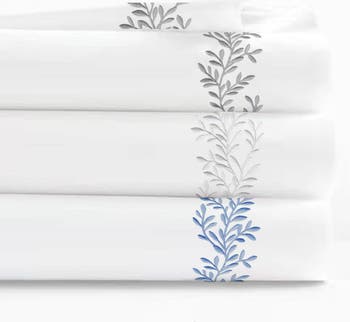 Floral Embroidered 600 Thread Count 100% Cotton Duvet Cover Set