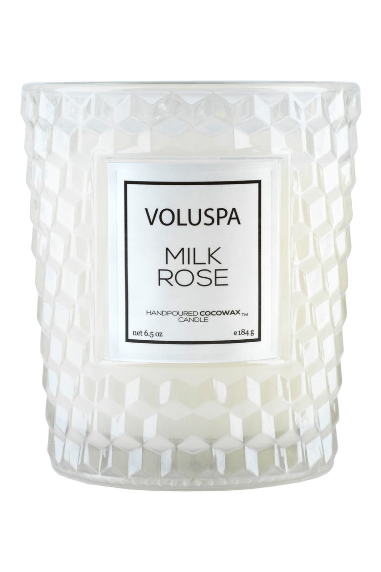 Roses Classic Textured Glass Candle, Main, color, MILK ROSE