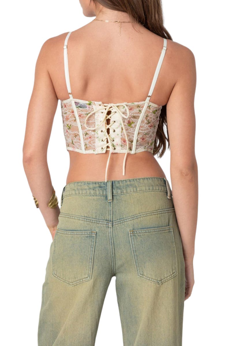 EDIKTED Embroidered Lace Corset Top, Alternate, color, Cream