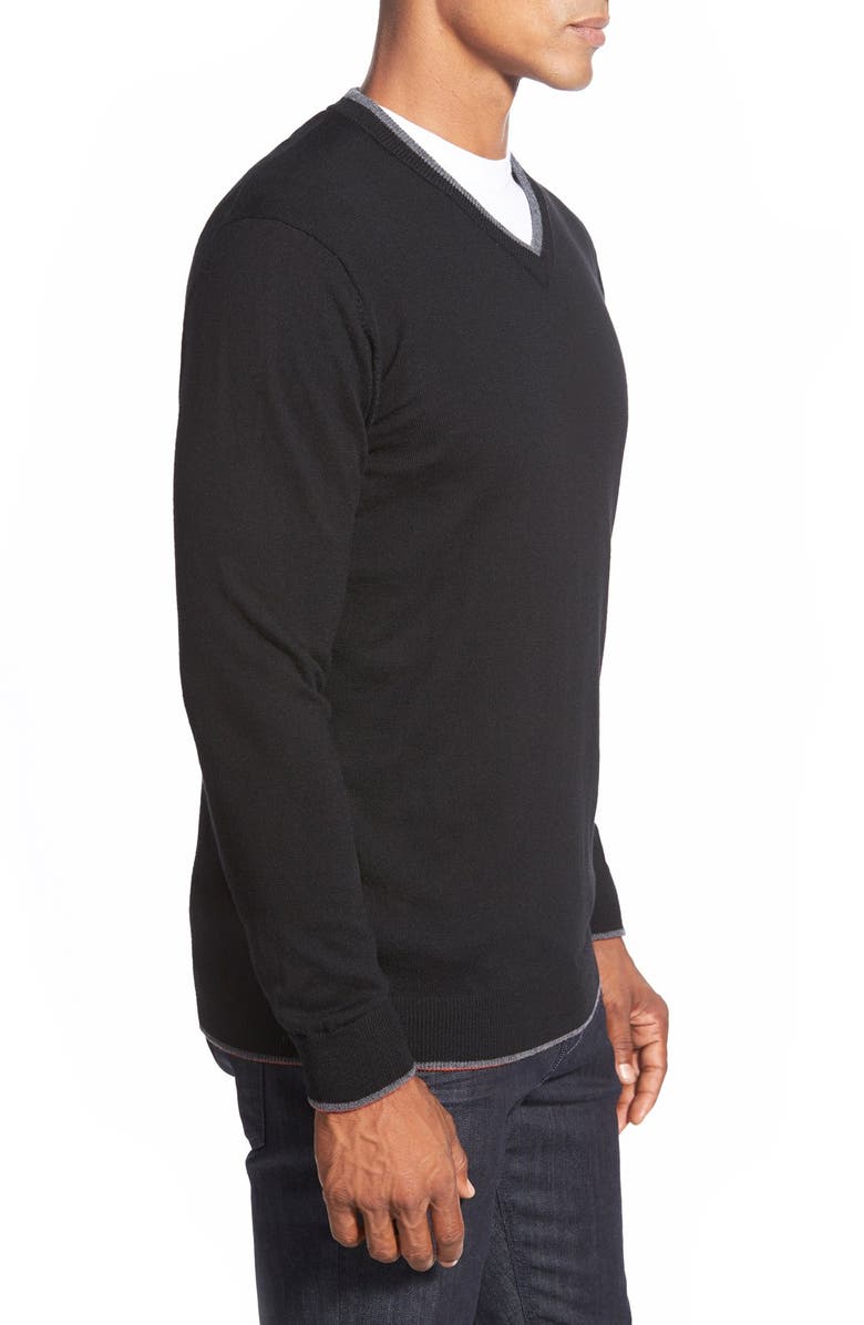 Bugatchi Tipped Merino Wool V-Neck Sweater, Alternate, color, 