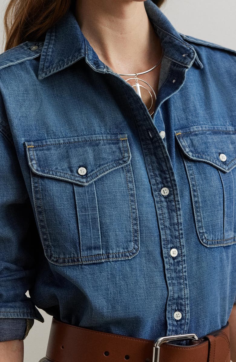 Lauren Ralph Lauren Relaxed Fit Denim Button-Up Shirt, Alternate, color, Opal Wash